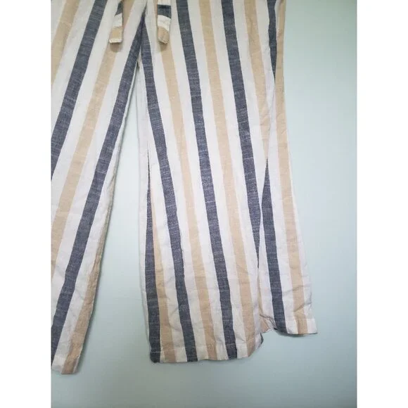 Blue Island Womens Sz L Jumpsuit Strapless Stripe Button Front Drawstring Tie - Picture 3 of 5